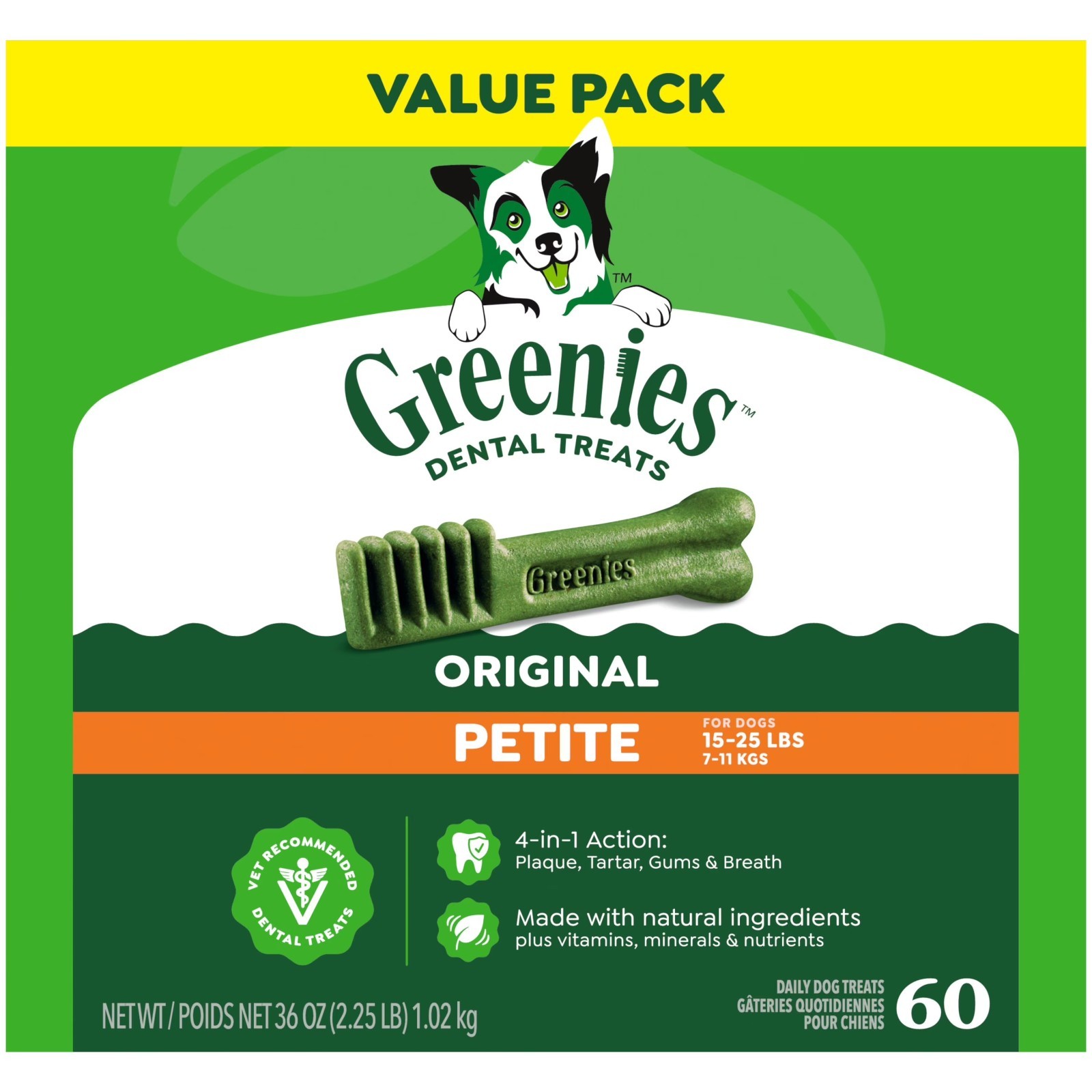 Greenies Original Petite Dental Dog Treats for Adult Dogs, 36 oz Bag, 60 Count