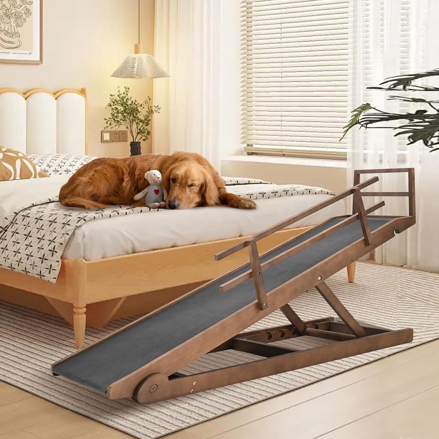 NAIZEA 63″ L Dog Ramp, Extra Large Adjustable Folding Pet Ramp With Side Rails