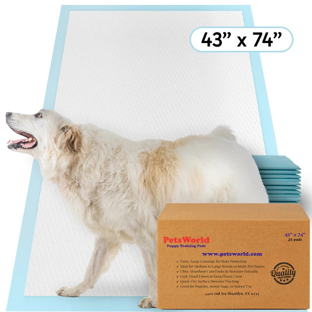 PETSWORLD Premium Extra Large Dog Pee Pads (43″ x 74″)Jumbo Puppy Training Pads