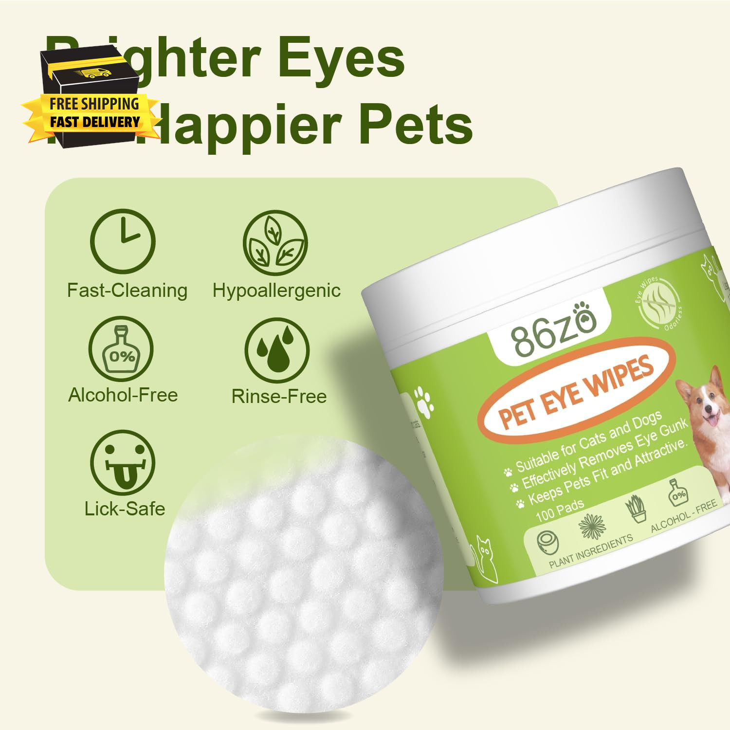 Eyes Wipes for Dogs & Cats – Gently Remove Tear Stain, Debris, Discharge, Crust
