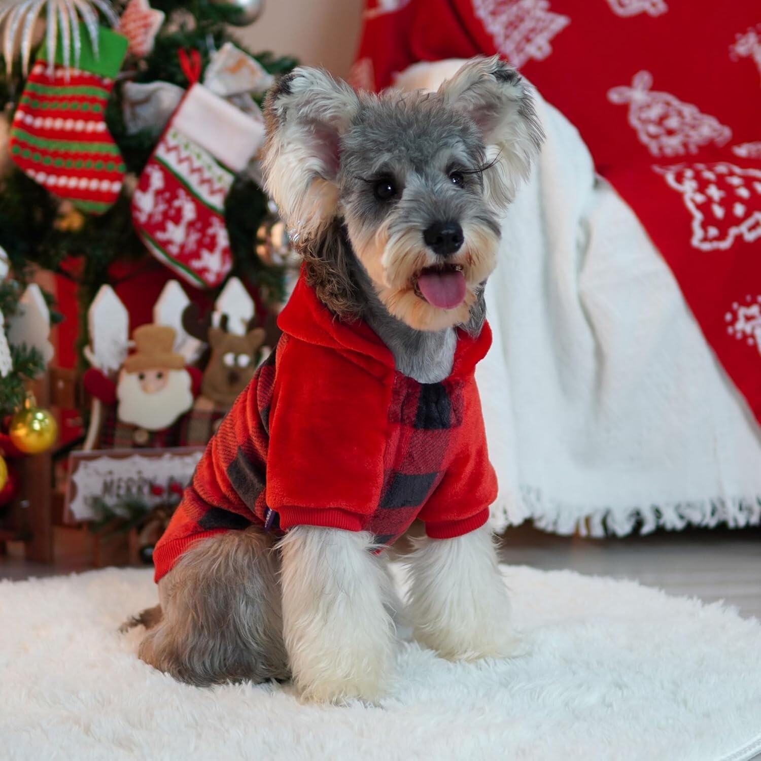 Dog Sweater Hoodie Warm Flannel Sweatshirt Thermal Buffalo Plaid Winter Coat