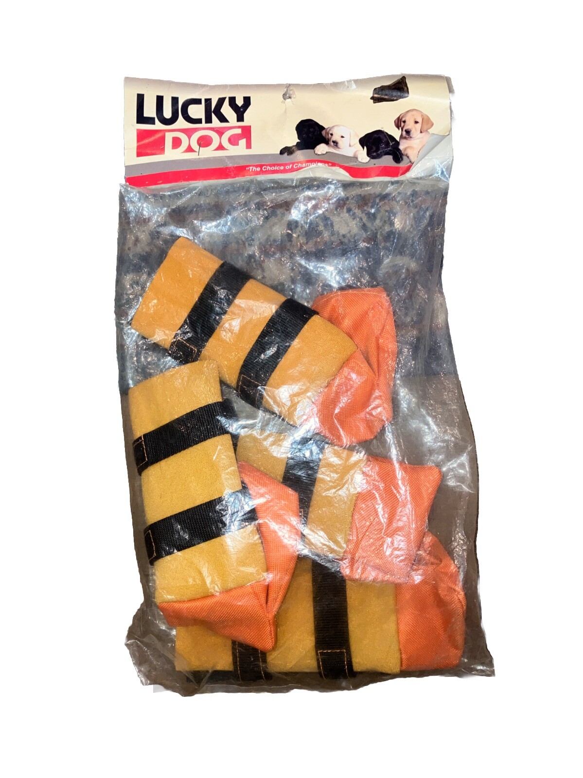 Vintage Lucky Dog Medium High Top Dog Boots. New. Neoprene Orange And Black.