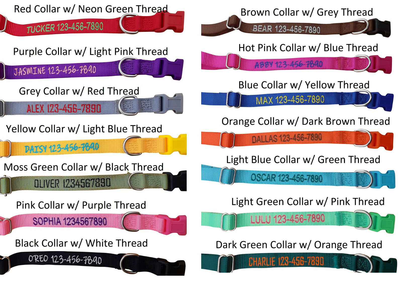 Personalized Customized Embroidered Dog Name Adjustable Nylon Collar For Dogs