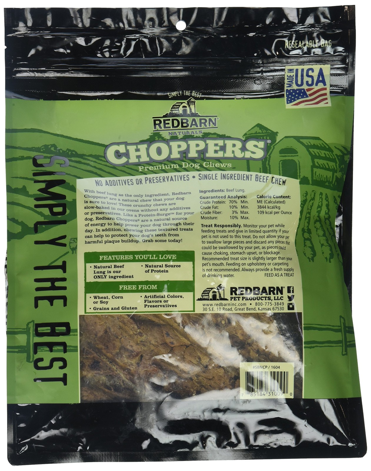 Redbarn Pet Products Natural Choppers Beef Lung 9 Ounce (Pack of 2), no color