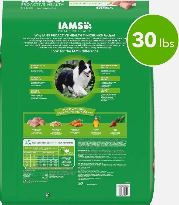 IAMS Proactive Health Minichunks Adult Dry Dog Food with Real Chicken, 30 lb