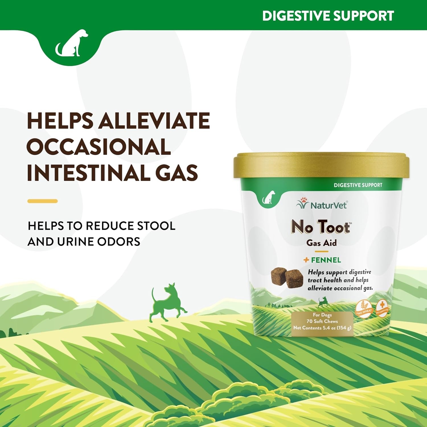NaturVet No Toot Gas Aid Supports Digestive Tract Health for Dogs 70 Soft Chews