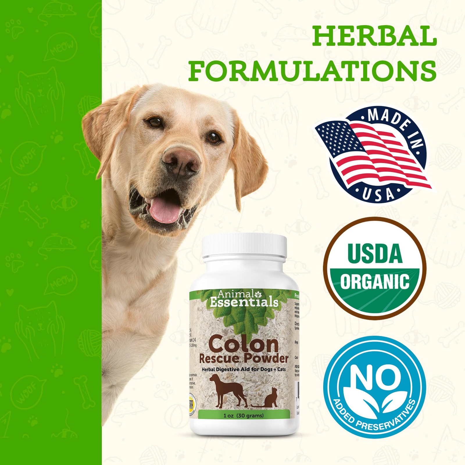 Animal Essentials Colon Rescue Powder Herbal Digestive Aid for Dogs & Cats, 1 oz