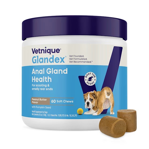 Vetnique Glandex Anal Gland Health for Dogs Peanut Butter Flavor 60 ct EXP 10/27