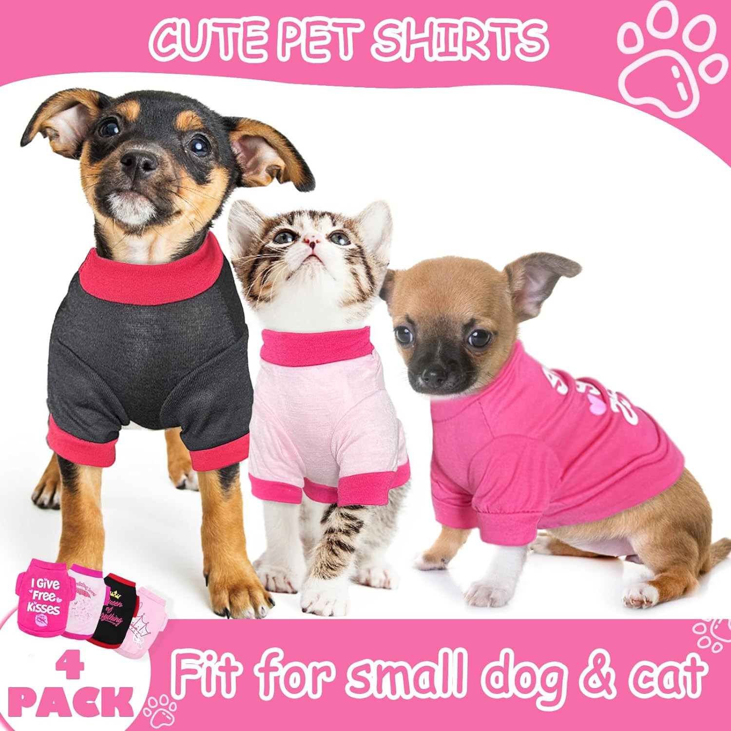 4 Pieces Dog Clothes for Small Dogs Girl Dog Shirts Chihuahua Yorkie Clothes Cut