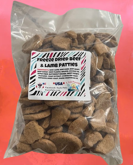 Freeze-Dried Beef & Lamb PATTIES Dog Treats NATURAL 1 1/2 Pounds Human Grade USA