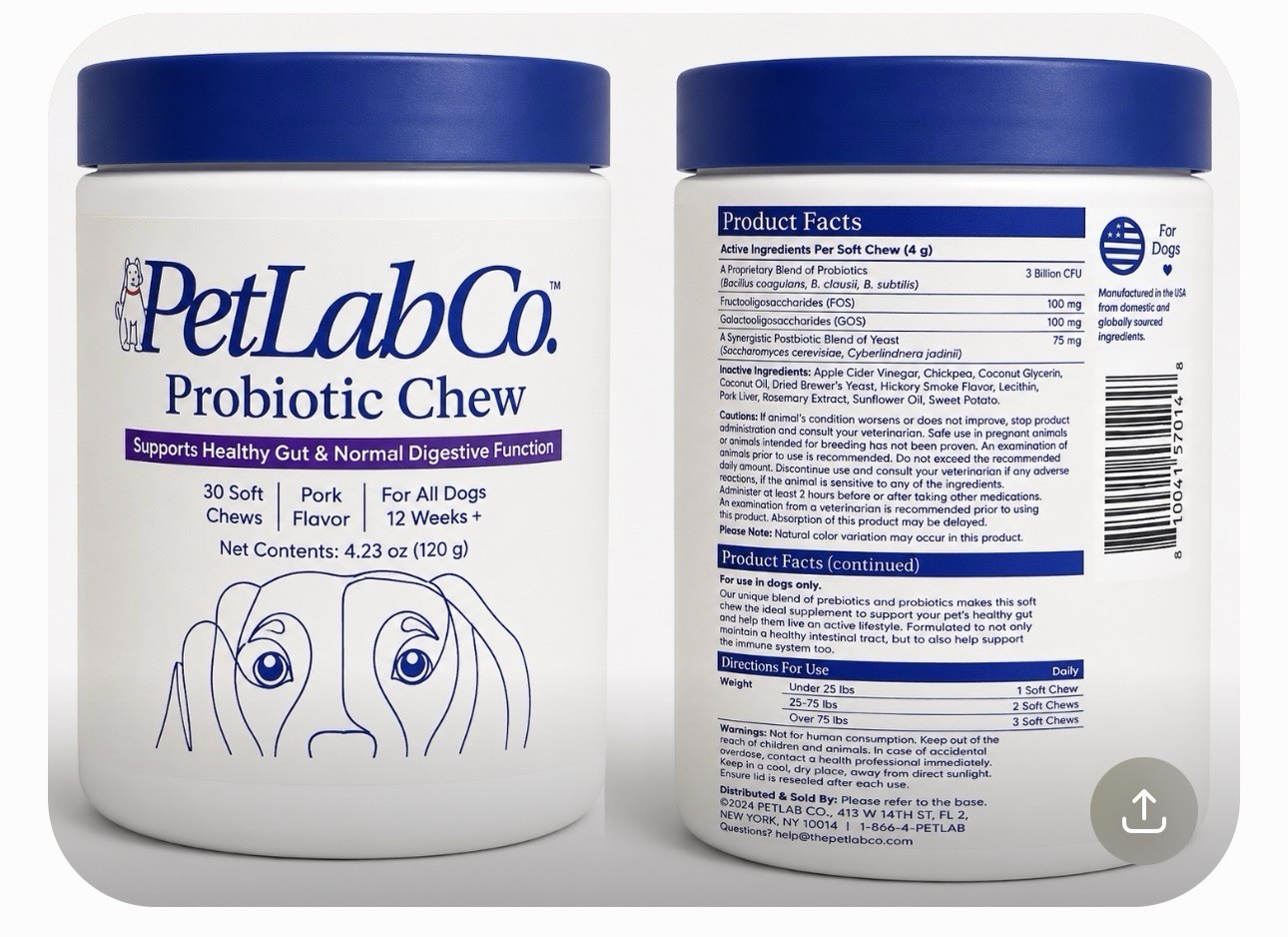 PetLabCo. Probiotic Chew Pork Flavor Digestion Aid Soft Chews 30 ct Adult
