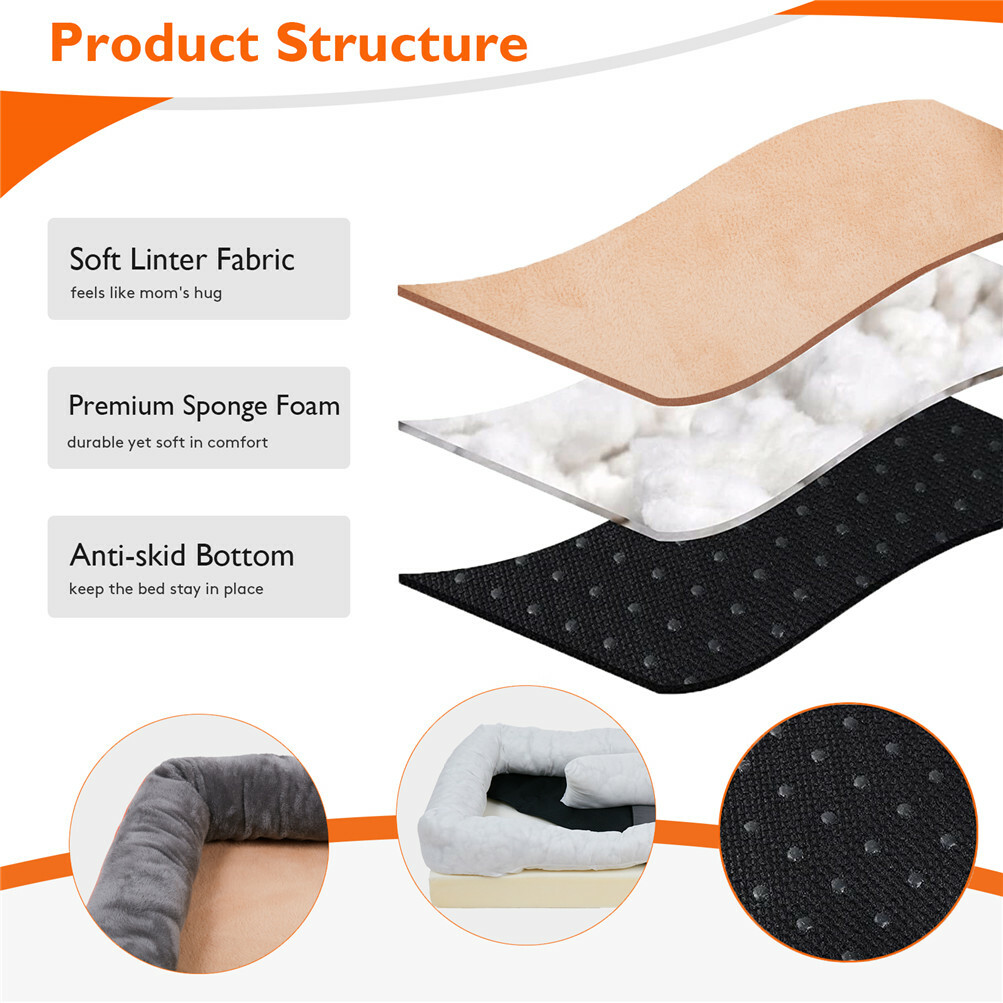 Washable Thicken Dog Bed Extra Large Pet Bed with Bolster Comfort Pet Basket XXL
