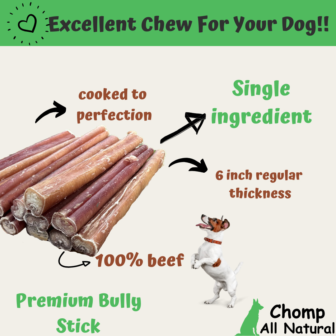 6″ inch BULLY STICKS Natural Dog Treats Chews USDA & FDA Approved, By Chomp