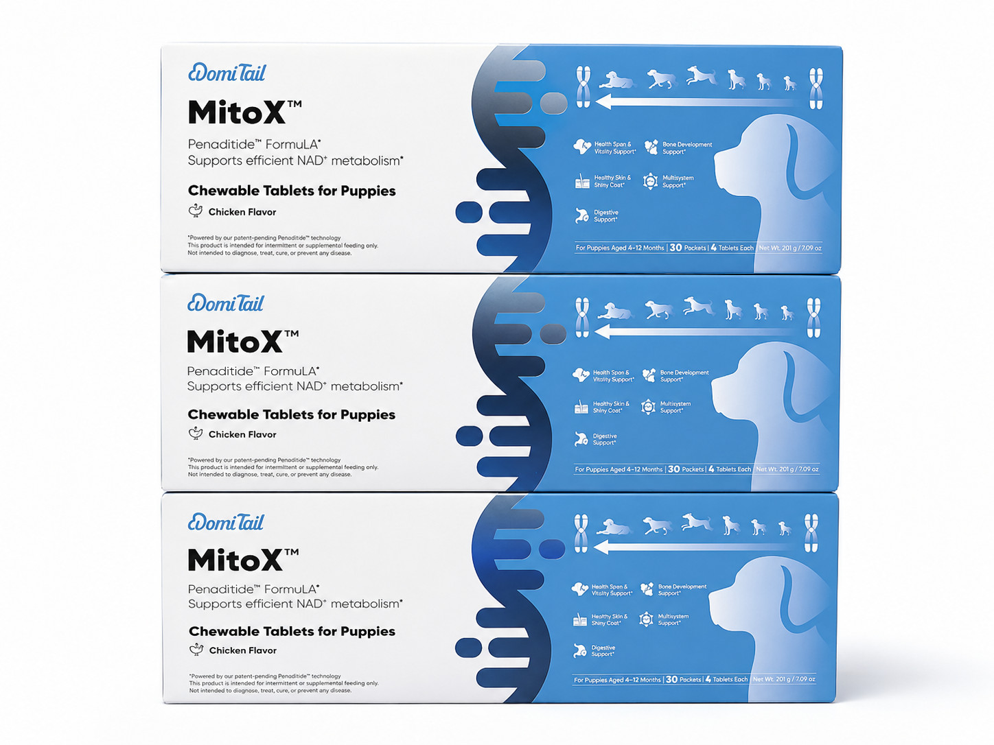 DomiTail MitoX Chewable Tablets for Puppies Chicken Flavor NAD+ Support 30 Packs