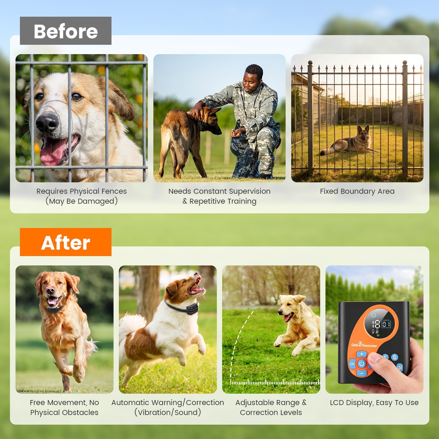 2IN1 Wireless Dog Fence System Pet Containment Boundary Control &Training collar