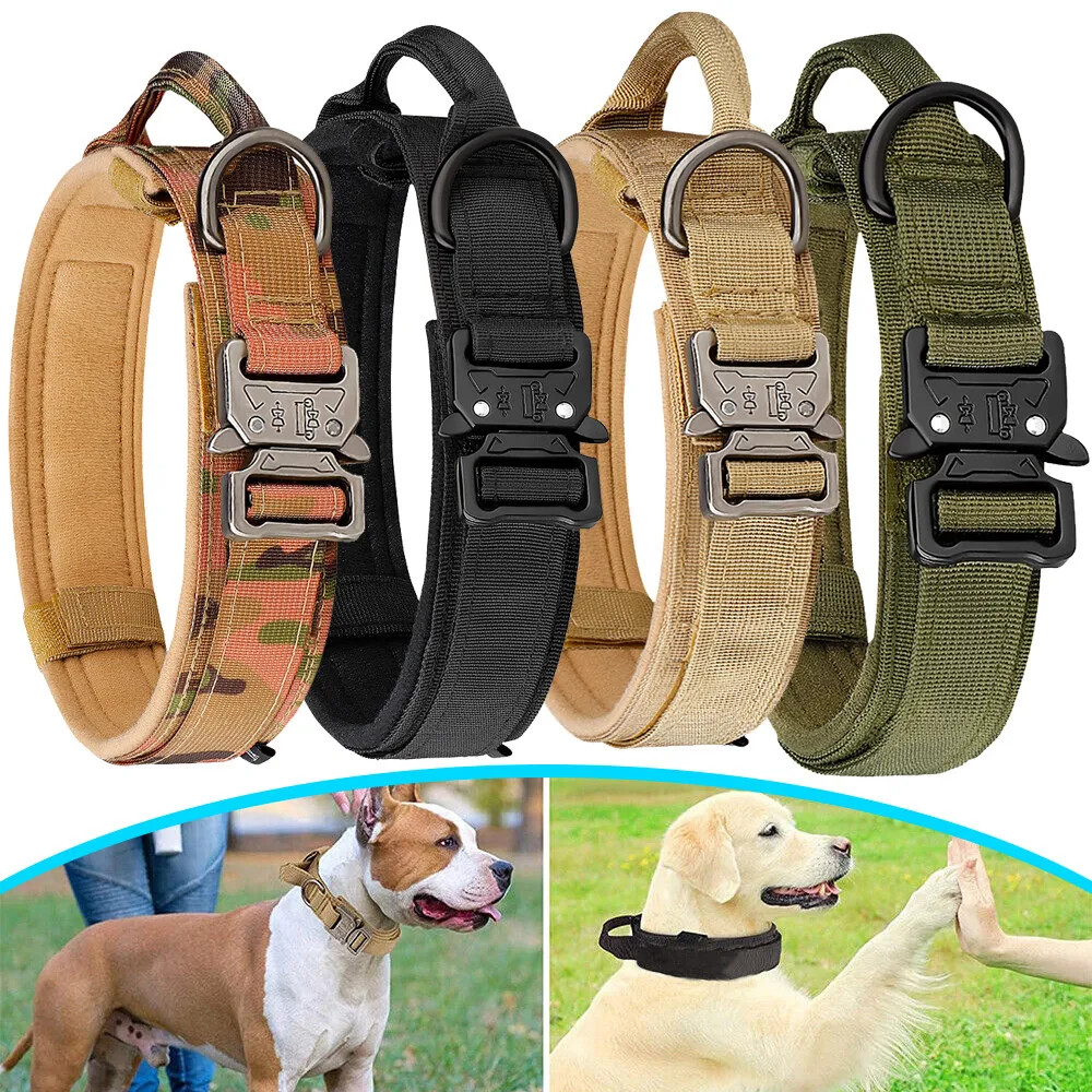 Tactical Dog Collar w/ Handle +Leash Heavy Duty Military Service Canine Training