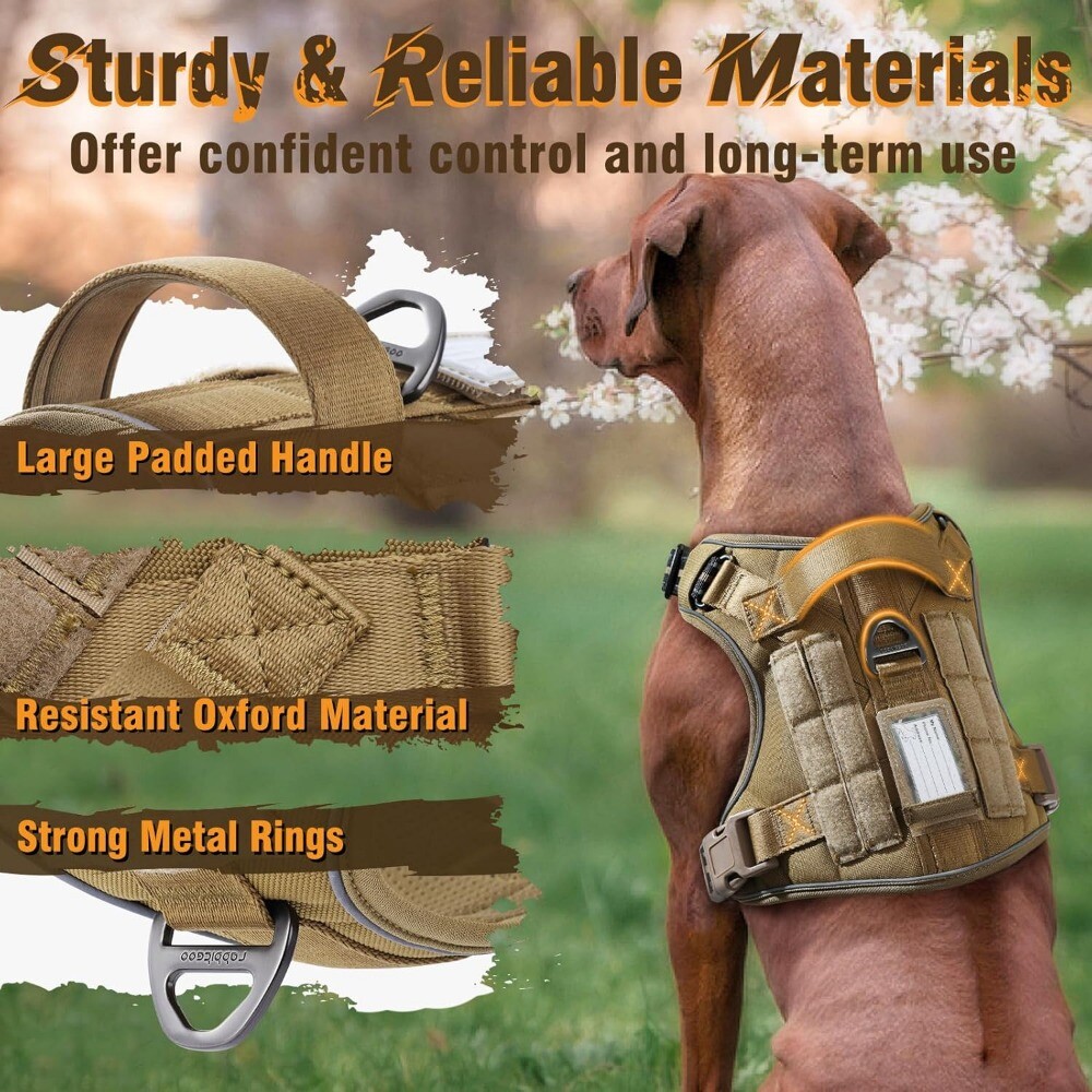rabbitgoo Military Tactical No Pull Dog Harness with Handle Adjustable Training