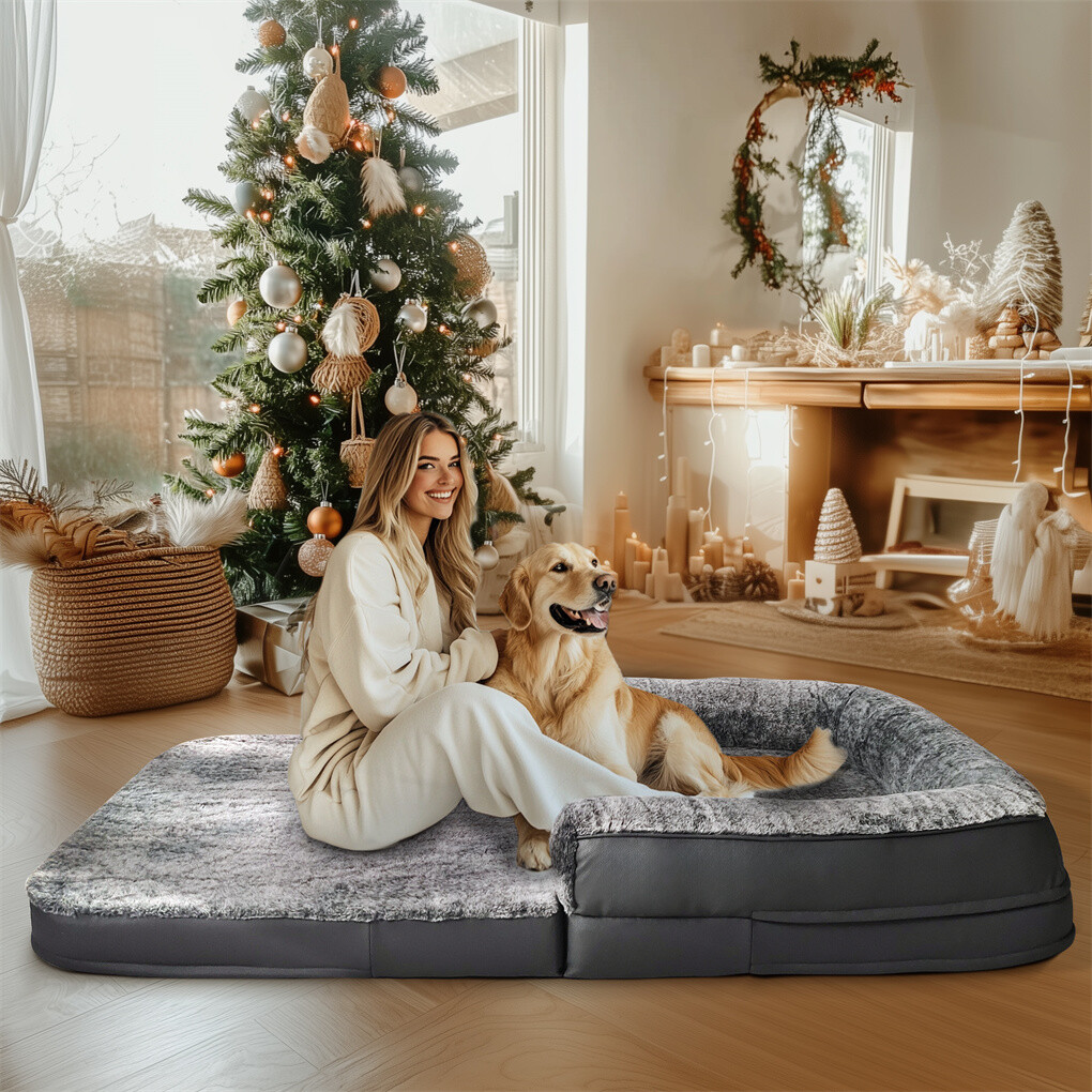 180cm XXXL Foldable Human Dog Bed Orthopedic Dog Sofa Bed with Blostered Pillow