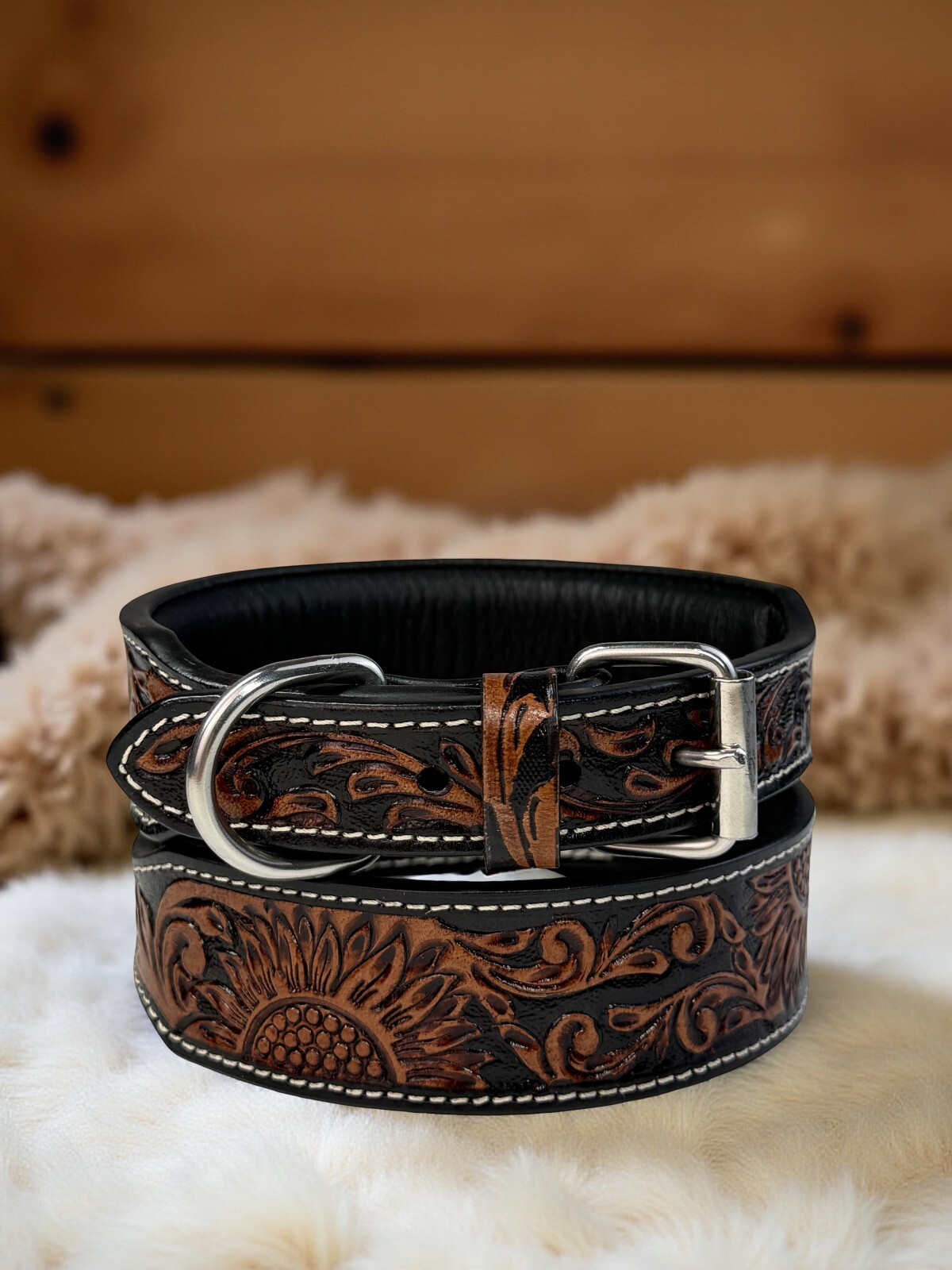 Western Leather Handmade Pet Dog Collar Heavy Duty Hand Tooled Adjustable