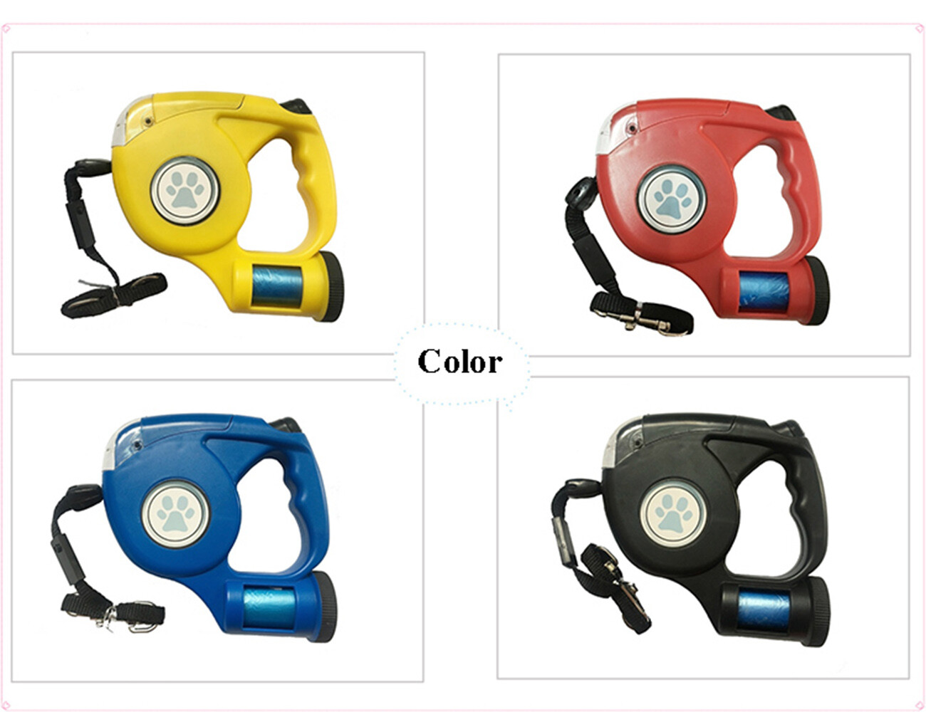 3 In 1 Retractable Dog Leash with LED Flashlight & Bag Dispenser