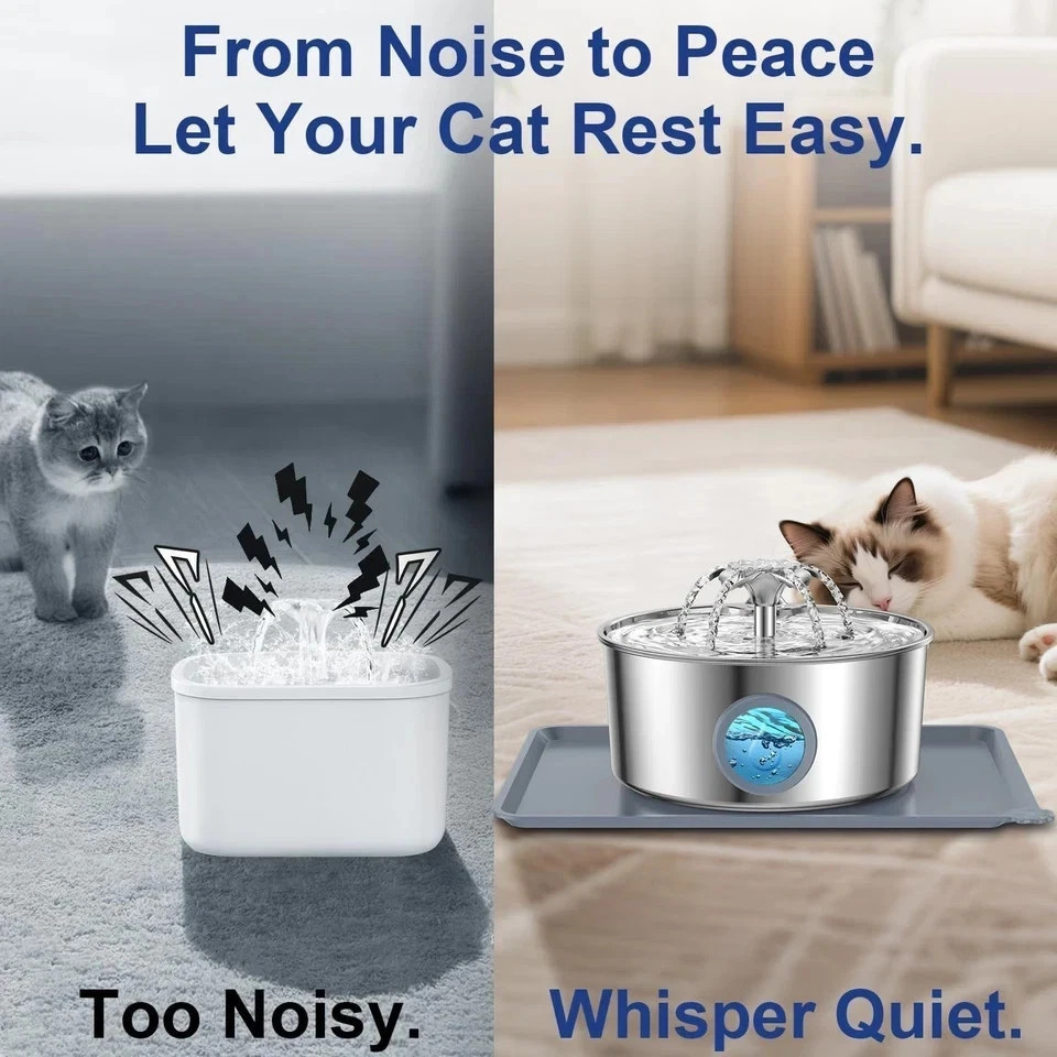 Stainless Steel Cat Water Fountain 3.2L Pet Drinking Fountain Dispenser for Cats