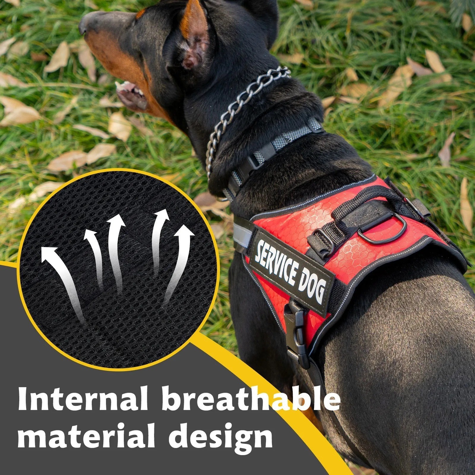 Reflective Service Dog Vest Harness, Woven Nylon with Adjustable Straps XS-XXL