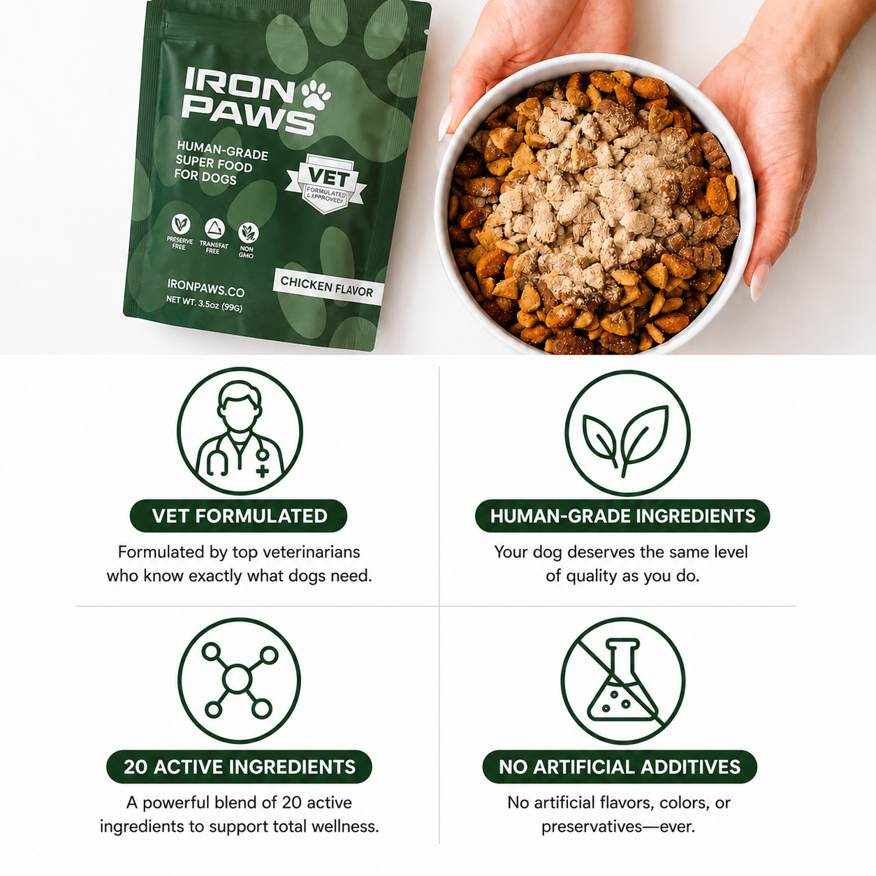 Iron Paws Human-Grade Superfood Powder for Dogs Dental Gut Joint Skin & Coat