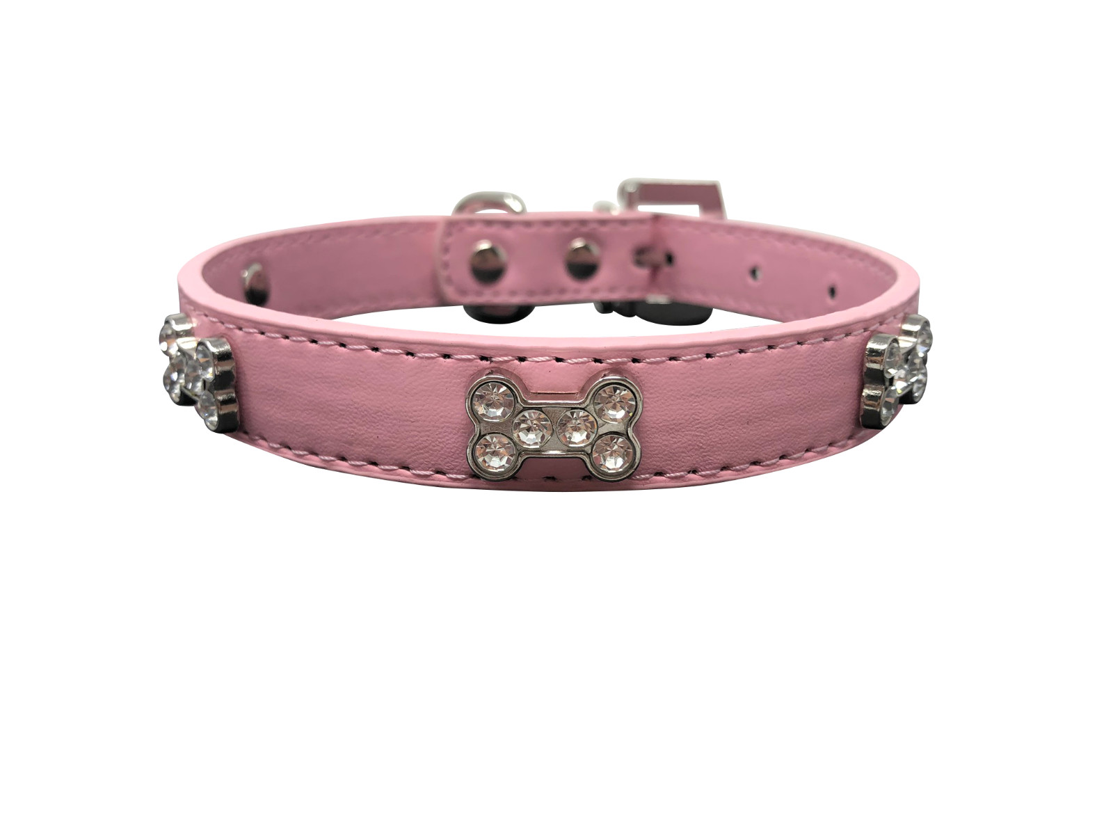Dog Collar Rhinestone Crystal Bling Bone Adjustable Faux Leather XS S M L
