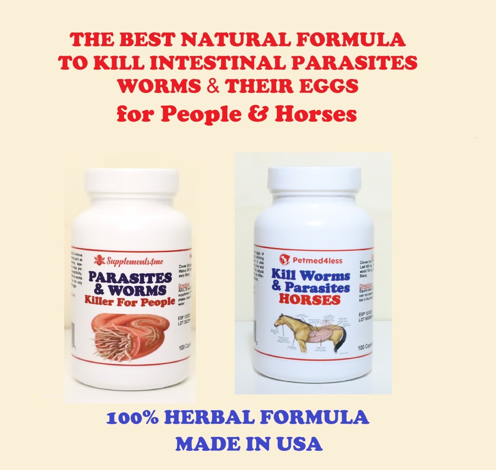 HORSES & PEOPLE Dewormer Tapeworm roundworms hookworm MADE IN USA