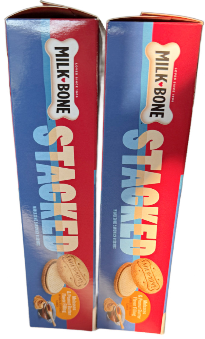 (2) Milk-Bone Stacked Dog Treats Crunchy Biscuit Molasses Peanut Butter 10 Oz