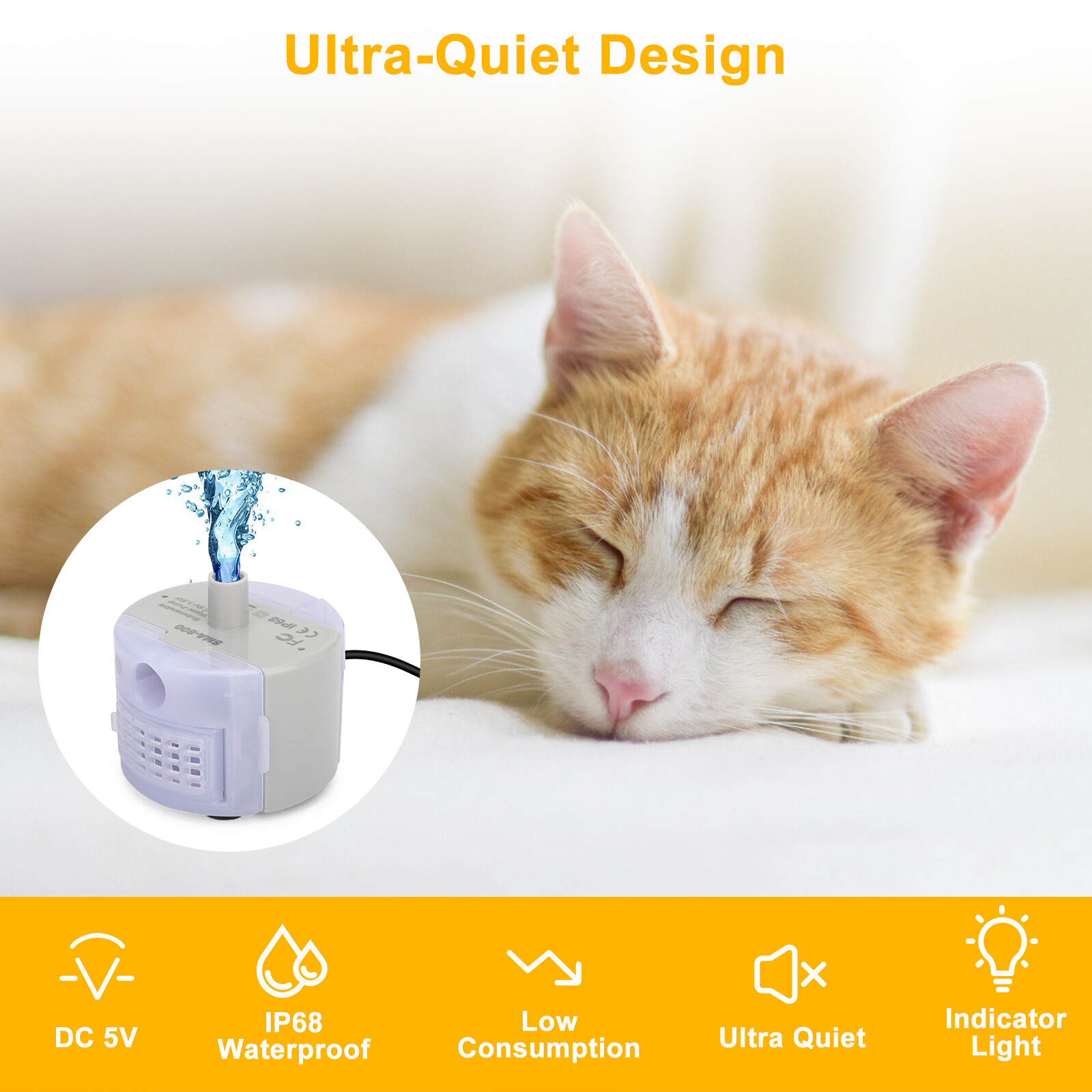 Ultra Quiet Cat Water Dispenser Pump USB Rechargeable LED Pet Drinking Fountain