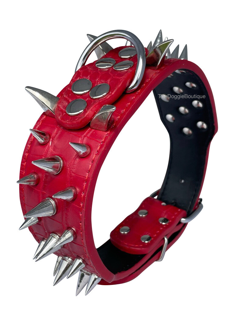 Dog Collar Sharp Spikes Spike Rivet Adjustable PU Leather 2″ wide S M L XL