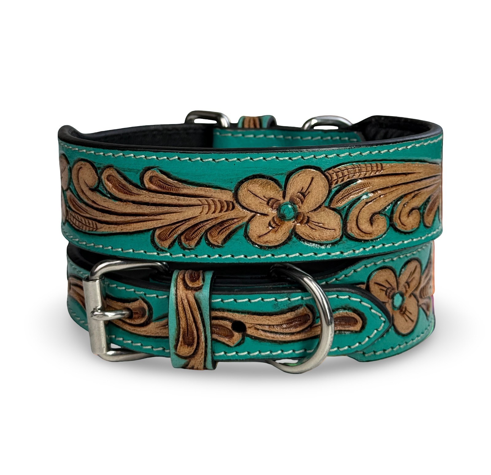 Western Leather Handmade Pet Dog Collar Heavy Duty Hand Tooled Adjustable