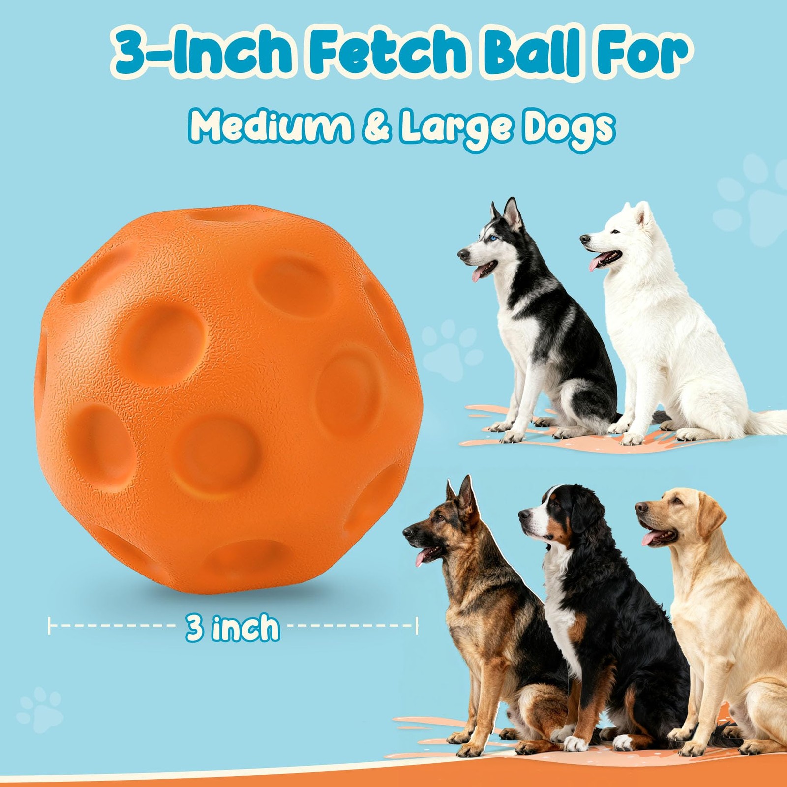 KIPRITII 3 Pack Dog Balls for Medium & Large Dogs – High Bounce & Orange