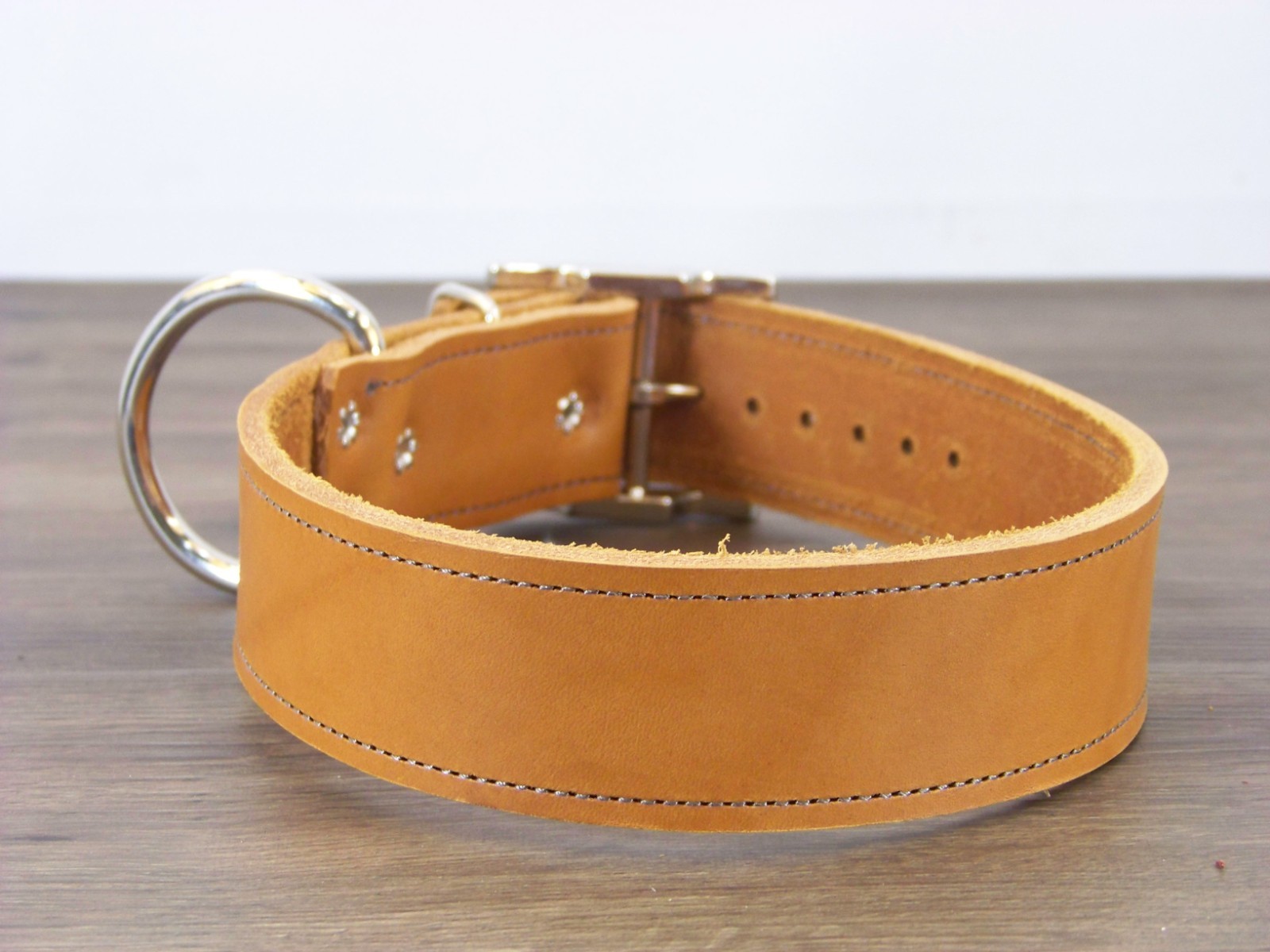 1 – 1/2 Inch-Wide Top Quality Leather Dog Collar W/ Stitching Made in USA