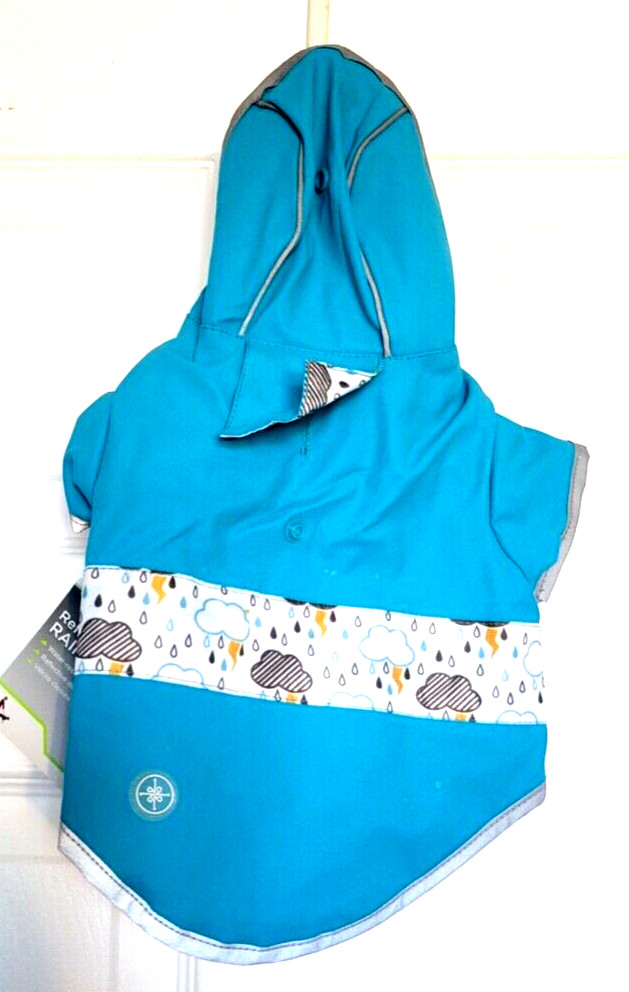 NWT Good2Go DOG REFLECTIVE RAINCOAT REVERSIBLE Blue w Boots Size Xtra Small
