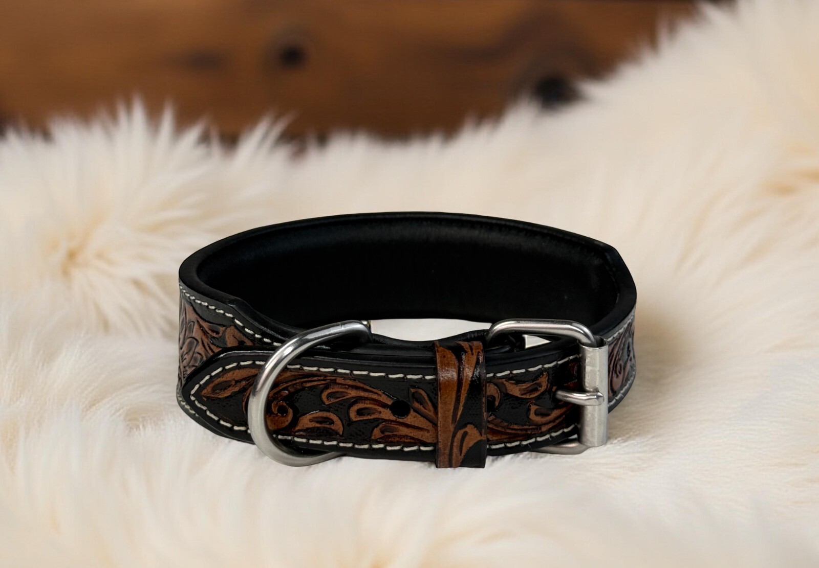 Western Leather Handmade Pet Dog Collar Heavy Duty Hand Tooled Adjustable