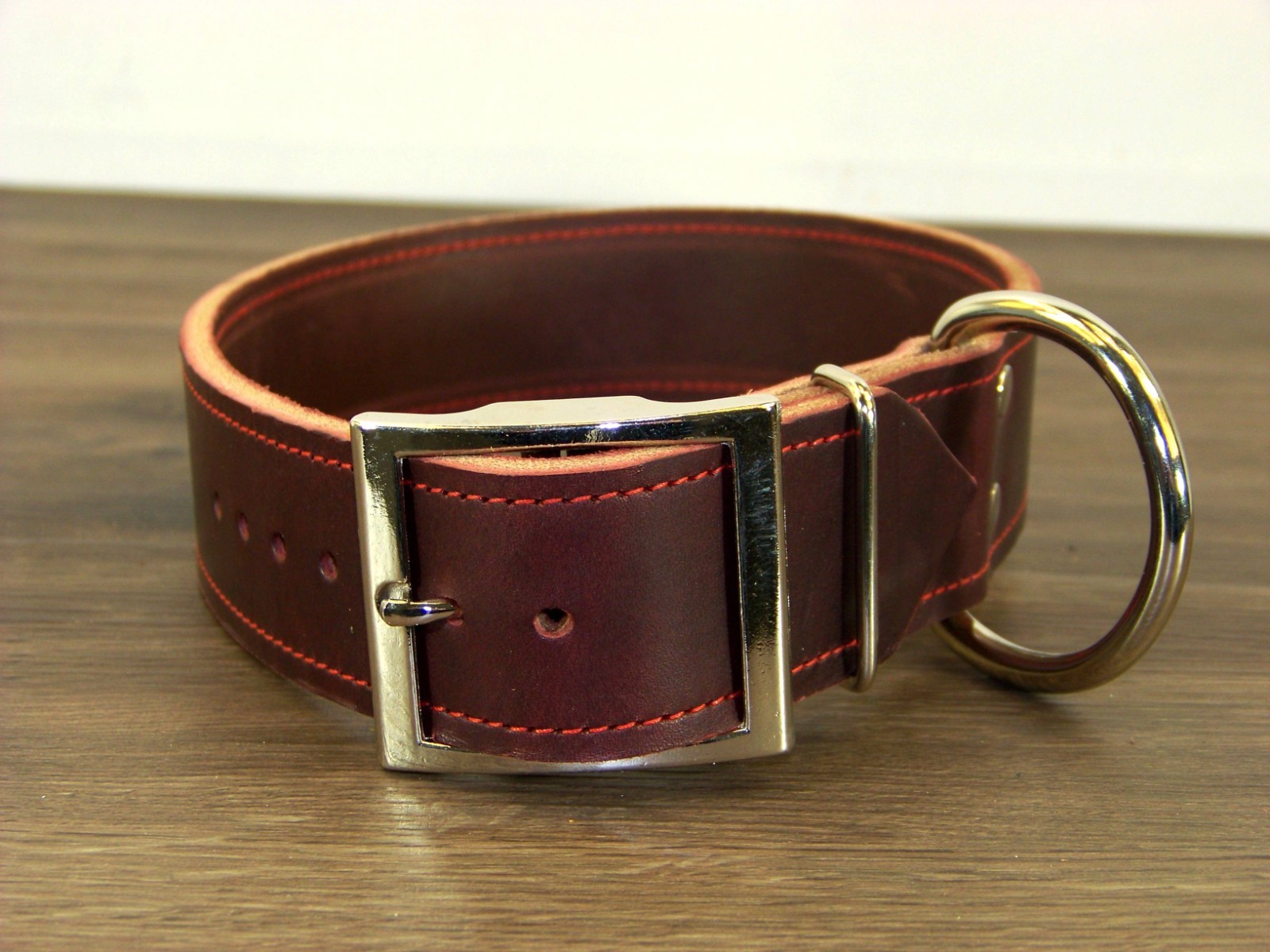 1 – 1/2 Inch-Wide Top Quality Leather Dog Collar W/ Stitching Made in USA
