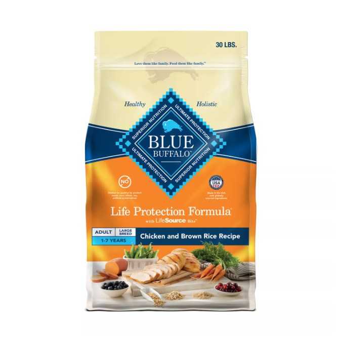 Blue Buffalo Life Protection Large Breed Adult Dog Food Chicken Brown Rice 30 lb