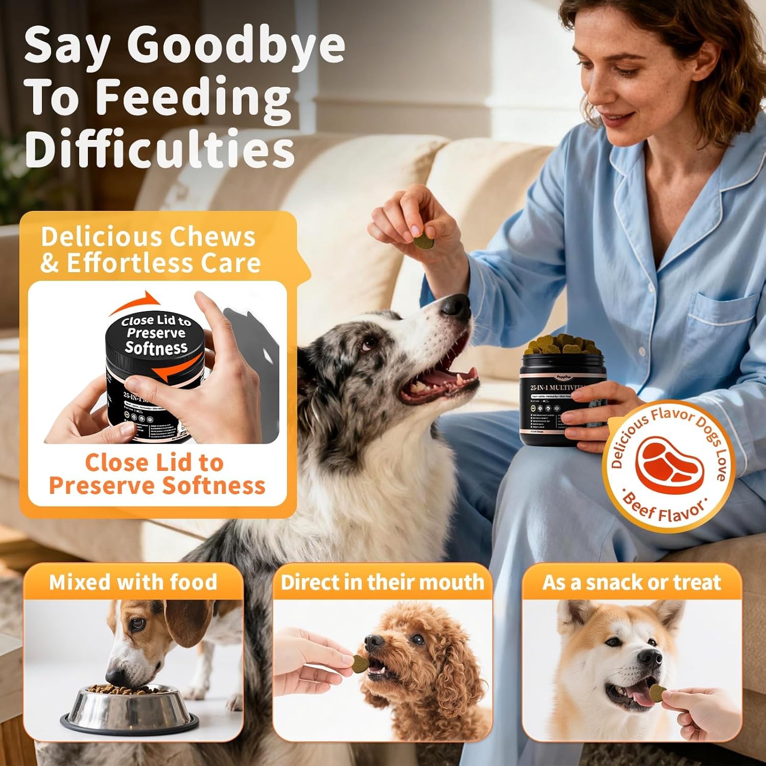 25-in-1 Dog Multivitamin Chews for Dogs Skin & Coat, Gut, Heart & Brain
