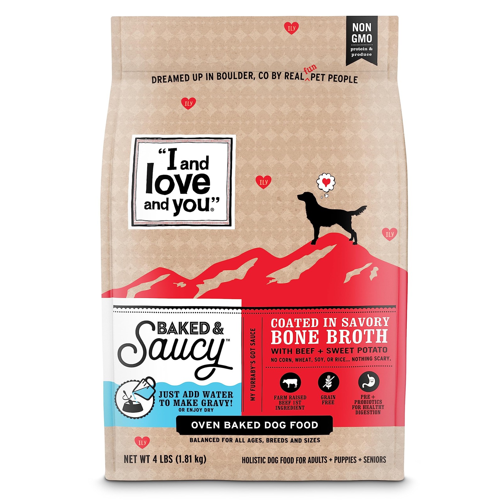 I AND LOVE YOU Baked and Saucy Dry Dog Food – Beef + 4 Pound (Pack of 1)