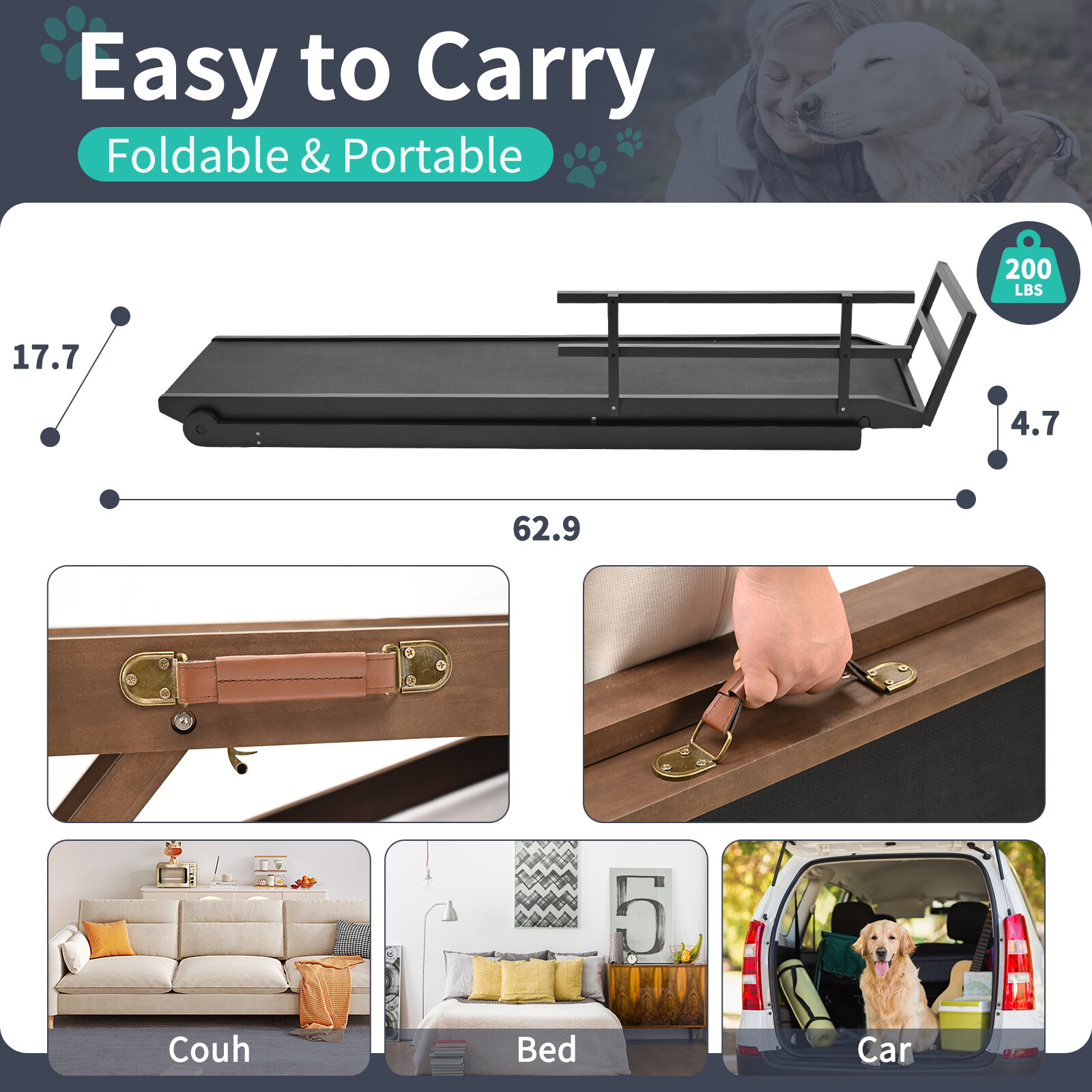 NAIZEA 63″ L Dog Ramp, Extra Large Adjustable Folding Pet Ramp With Side Rails