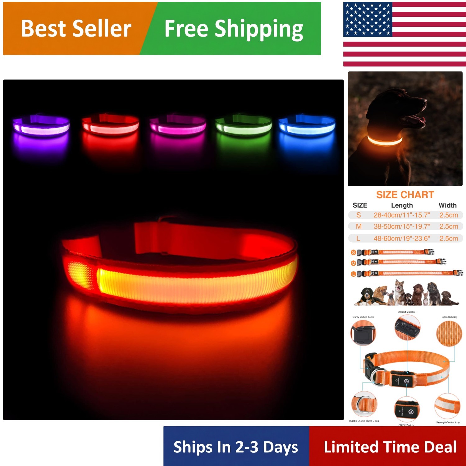 High Visibility LED Dog Collar – Waterproof Glow Collar for Nighttime Safety
