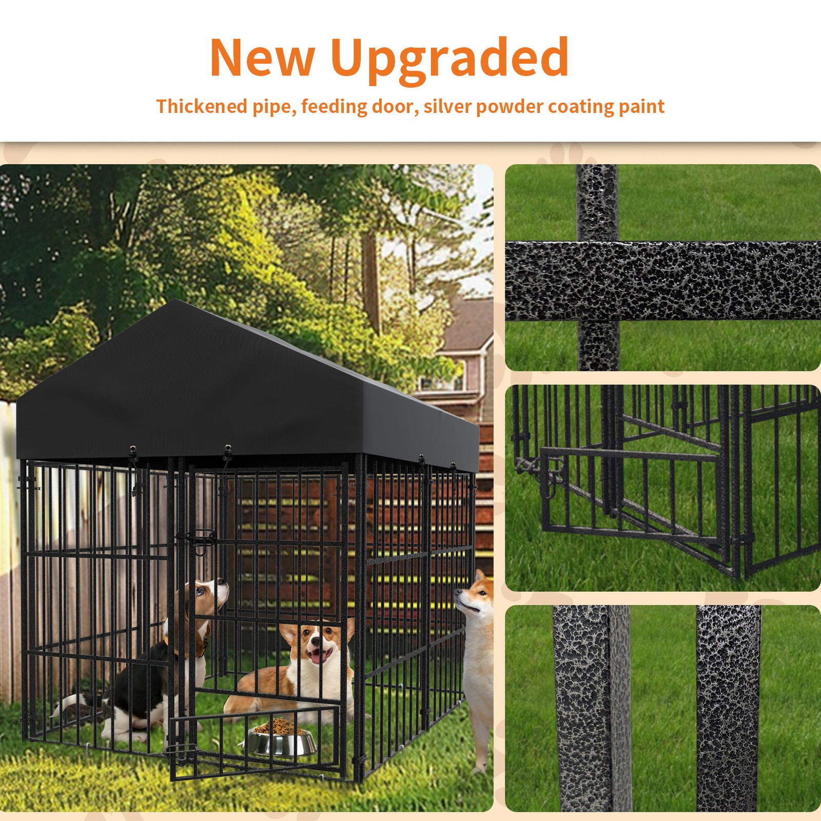 Large Outdoor Dog Enclosure Heavy Duty Dog Cage with Roof Thicken Kennel Fence