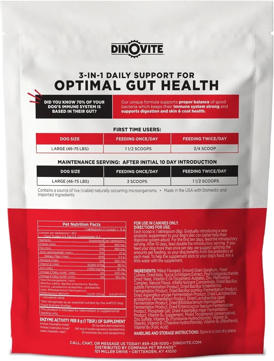Dinovite for Medium Dogs | Probiotic Supplement for | 18-45 lbs | 90 Servings