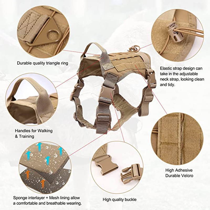 Military Tactical Dog Harness No-pull Heavy Duty MOLLE Training Service Dog Vest