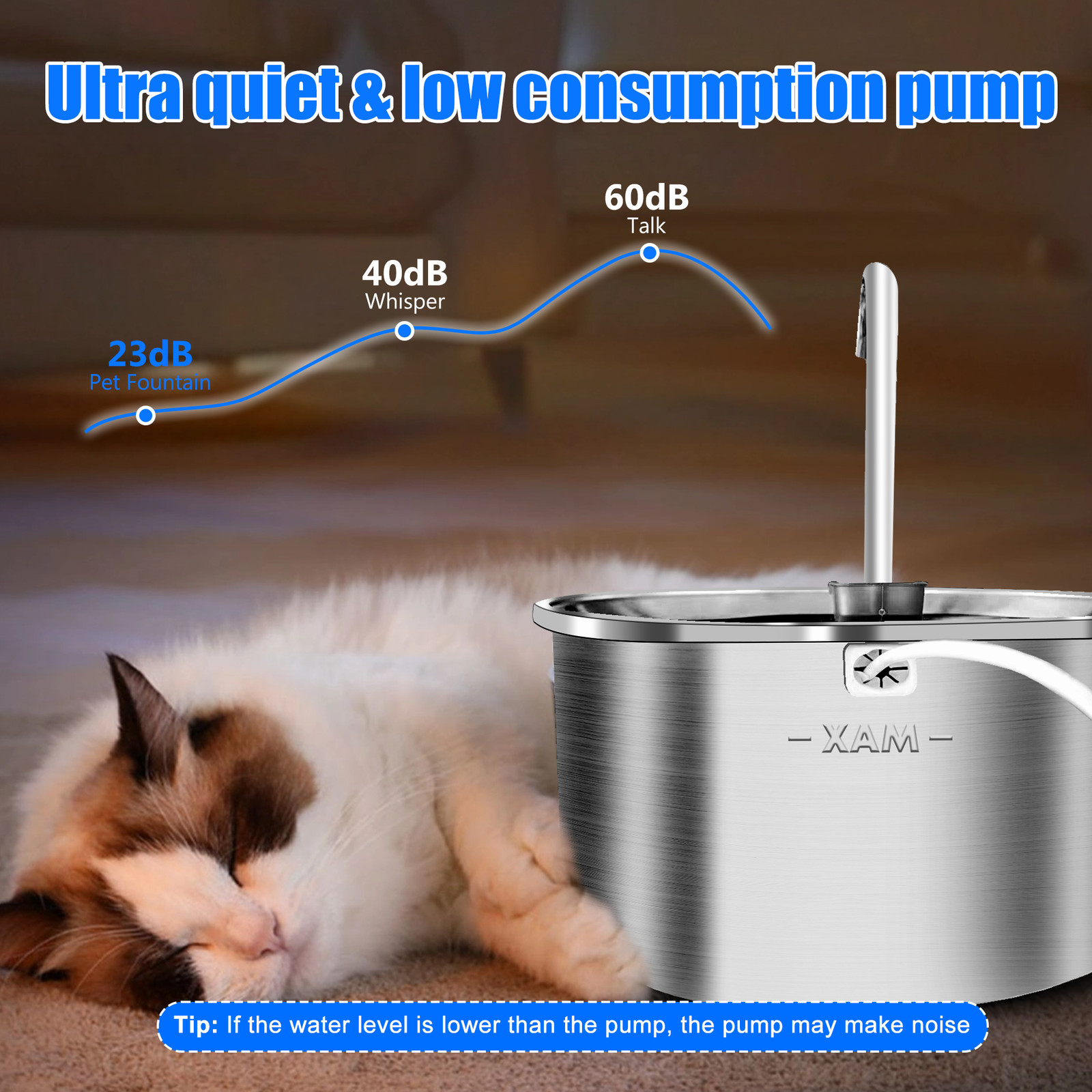 Cat Dog Water Fountain 3.2L 108oz Stainless Steel Pet Automatic Water Dispenser