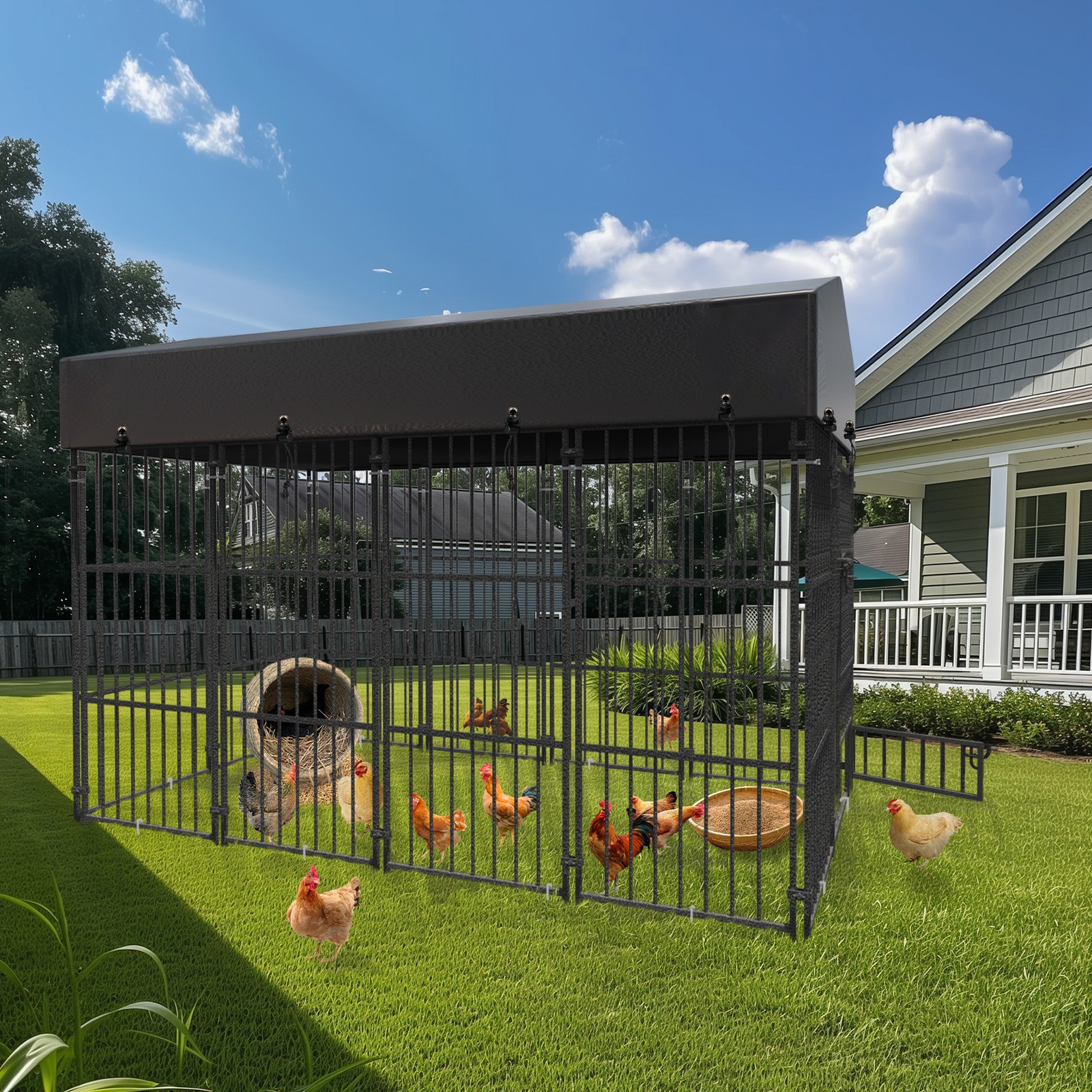 Large Outdoor Dog Enclosure Heavy Duty Dog Cage with Roof Thicken Kennel Fence