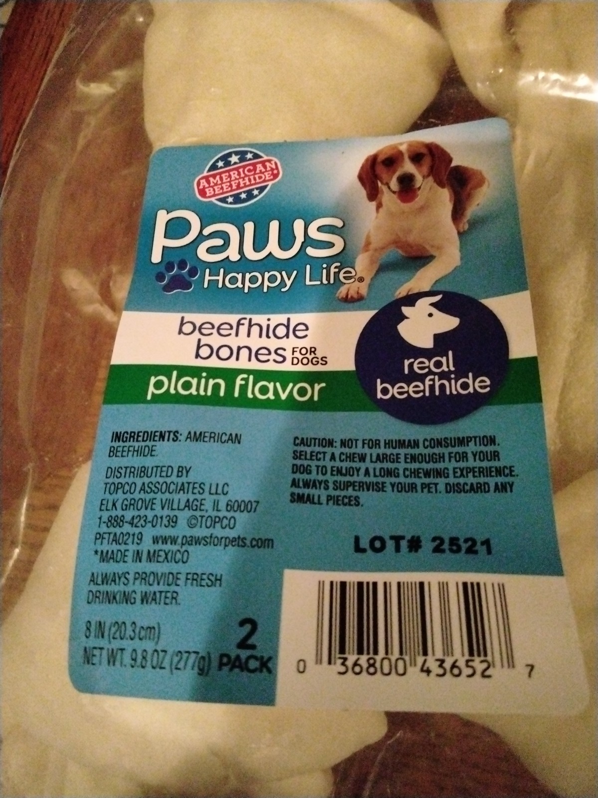 4 Packs Total 8 Pieces Paws Dog Beefhide Bones Plain Flavor 8 Inches Long