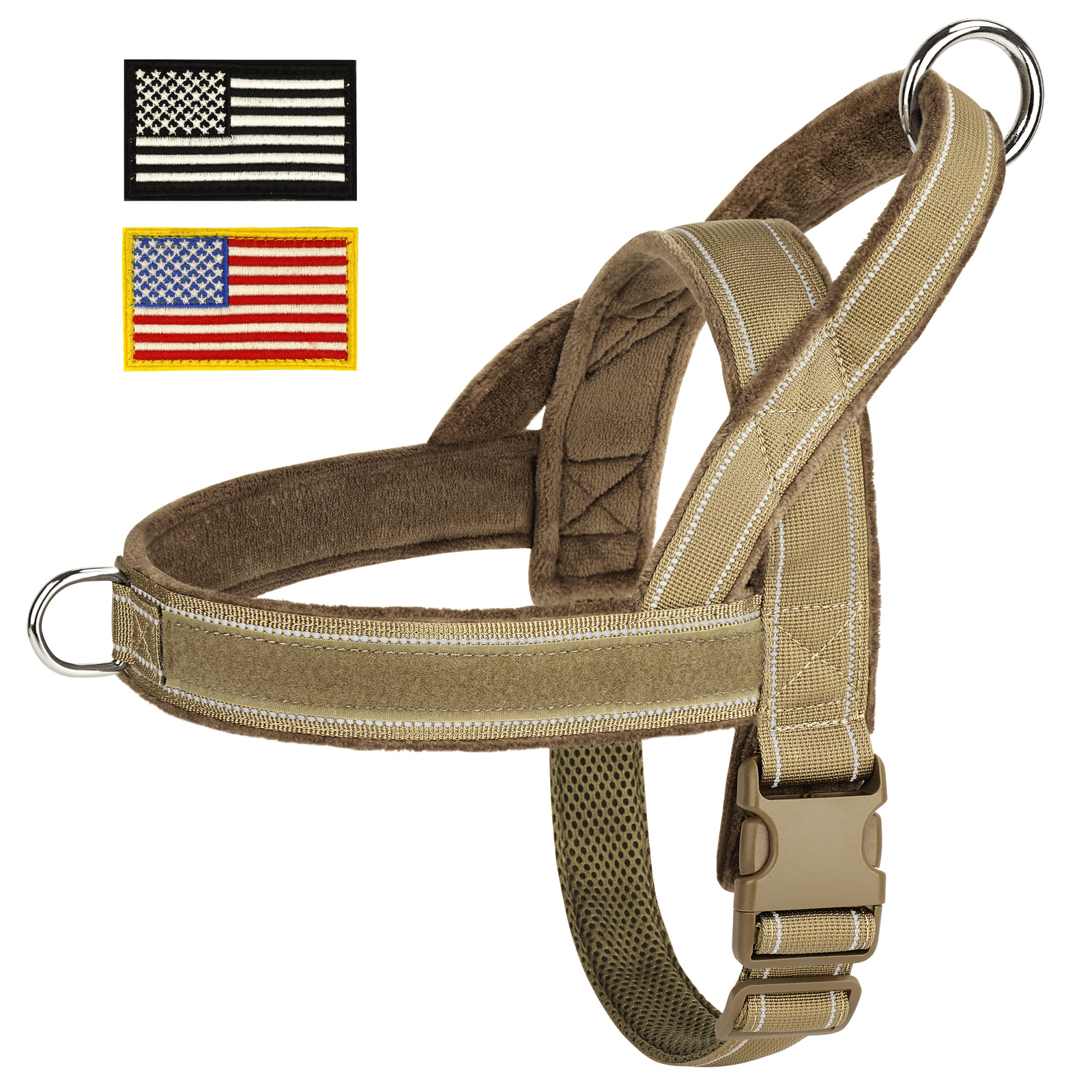 Tactical No Pull Dog Harness Reflective Soft Flannel Padded Pet Vest with Flags